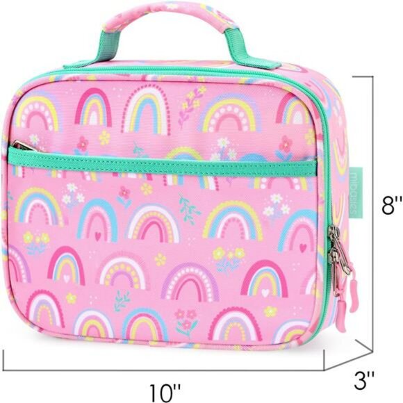 Kids Insulated Lunch Box Pink Rainbow Toddler School Bag Reusable Zipper - Picture 3 of 7